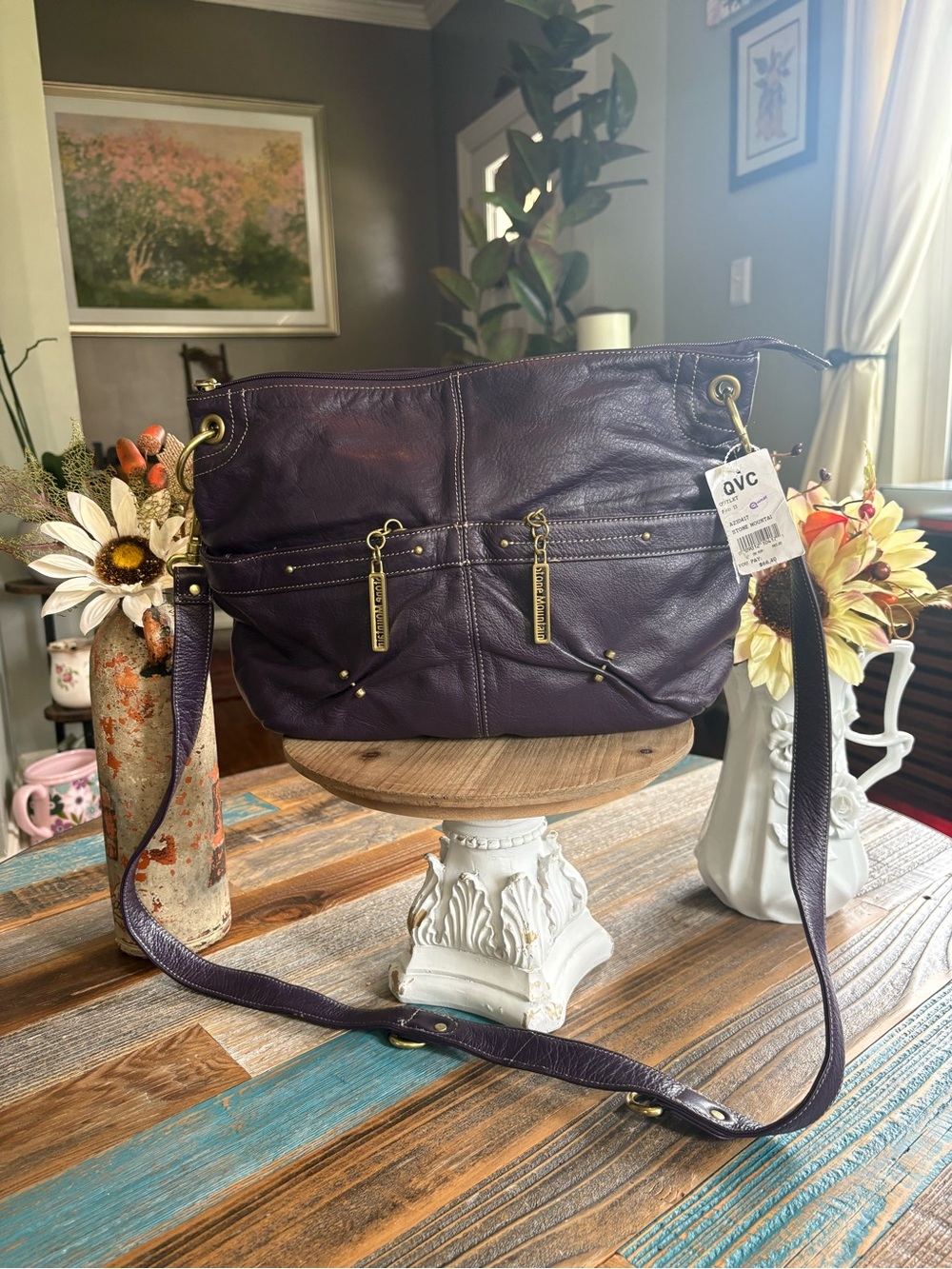 Stone Mountain Purple Leather Crossbody Shoulder Bag QVC